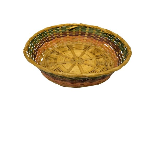 Round Wicker Easter Basket Rainbow Bands Green Purple Pink 8 inch - Picture 5 of 9